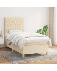 Sommier à lattes de lit avec matelas Crème 100x200 cm Tissu | Mobilier & Déco