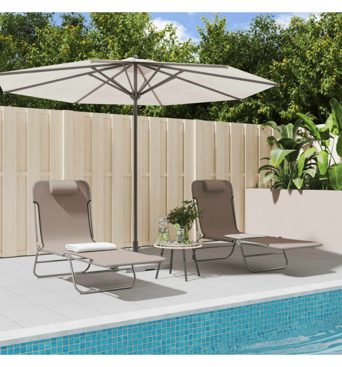 Chaises longues pliables lot de 2 marron textilène et acier | Mobilier & Déco