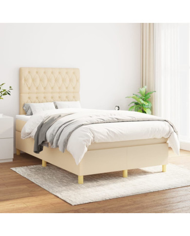 Sommier à lattes de lit avec matelas Crème 120x200 cm Tissu | Mobilier & Déco
