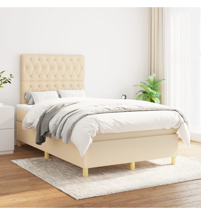 Sommier à lattes de lit avec matelas Crème 120x200 cm Tissu | Mobilier & Déco
