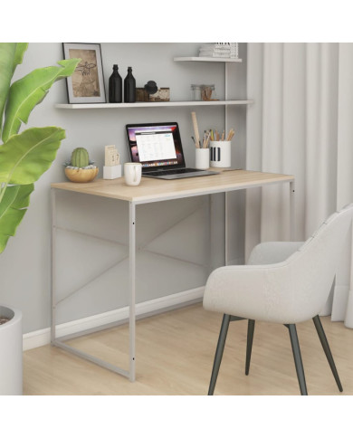 Bureau d'ordinateur Blanc chêne 110x60x70 cm Bois d'ingénierie | Mobilier & Déco
