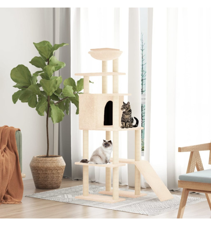 Arbre à chat avec griffoirs en sisal Crème 166 cm | Mobilier & Déco