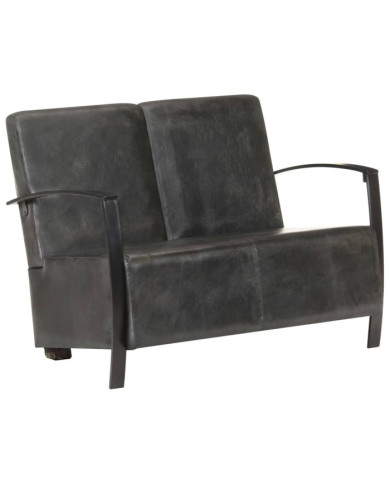 Canapé à 2 places gris délavé cuir véritable | Mobilier & Déco