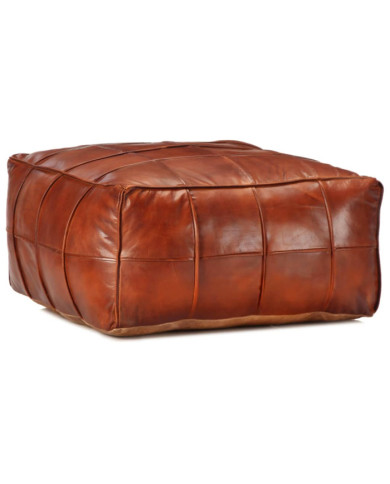 Pouf 60 x 60 x 30 cm Brun roux Cuir véritable de chèvre | Mobilier & Déco