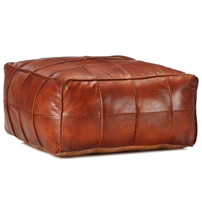 Pouf 60 x 60 x 30 cm Brun roux Cuir véritable de chèvre | Mobilier & Déco