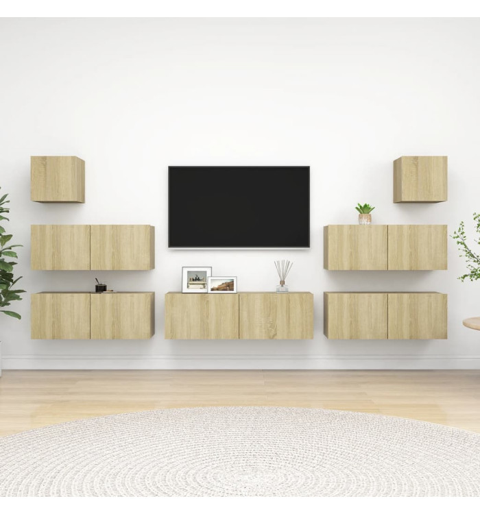 Ensemble de meuble TV 7 pcs Chêne sonoma Bois d'ingénierie | Mobilier & Déco