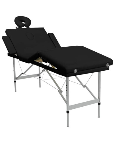 Table de massage pliable Noir 4 zones avec cadre en aluminium | Mobilier & Déco