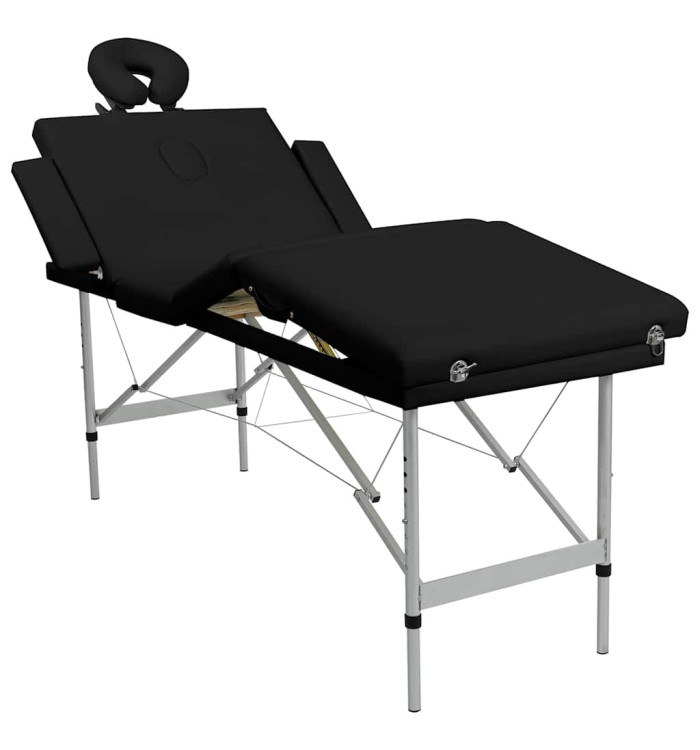 Table de massage pliable Noir 4 zones avec cadre en aluminium | Mobilier & Déco