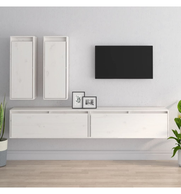 Meubles TV 4 pcs Blanc Bois massif de pin | Mobilier & Déco