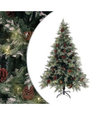 Sapin de Noël pré-éclairé pommes de pin vert blanc 150cm PVC PE | Mobilier & Déco