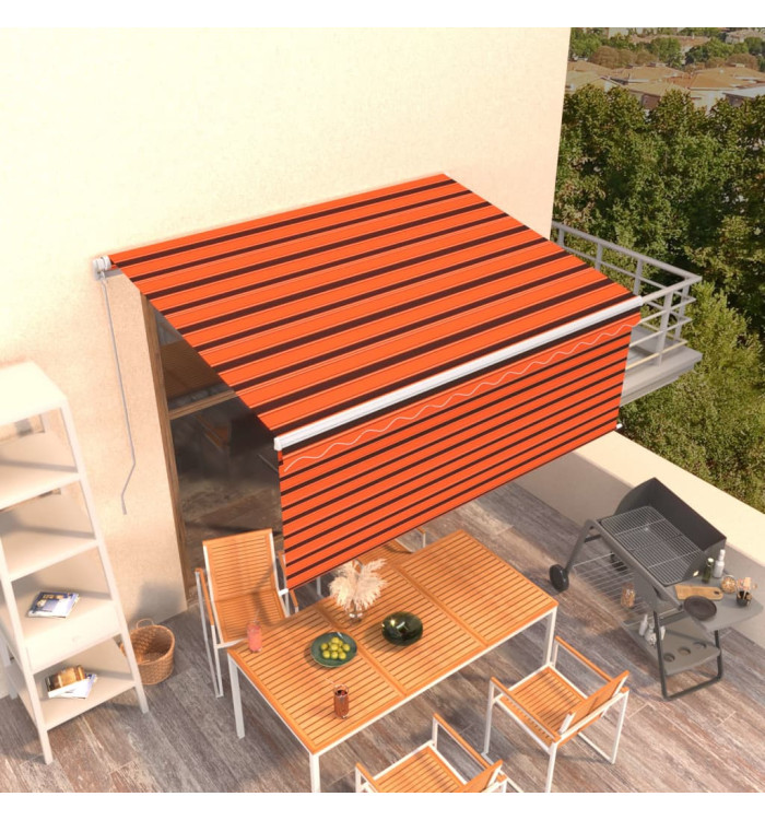 Auvent rétractable manuel avec store 3x2,5 m Orange et marron | Mobilier & Déco