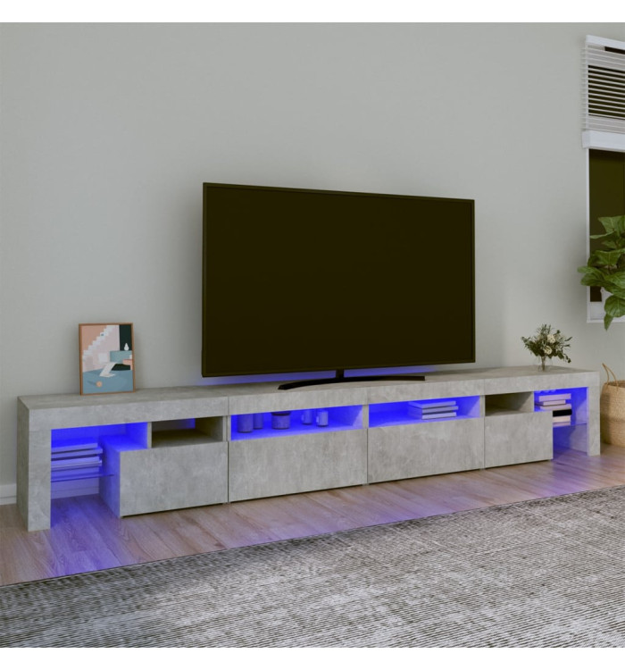 Meuble TV avec lumières LED Gris béton 260x36,5x40 cm | Mobilier & Déco