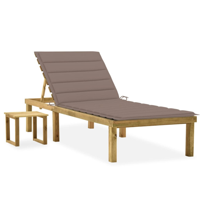 Chaise longue de jardin avec table et coussin Pin imprégné | Mobilier & Déco