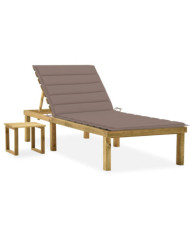 Chaise longue de jardin avec table et coussin Pin imprégné | Mobilier & Déco