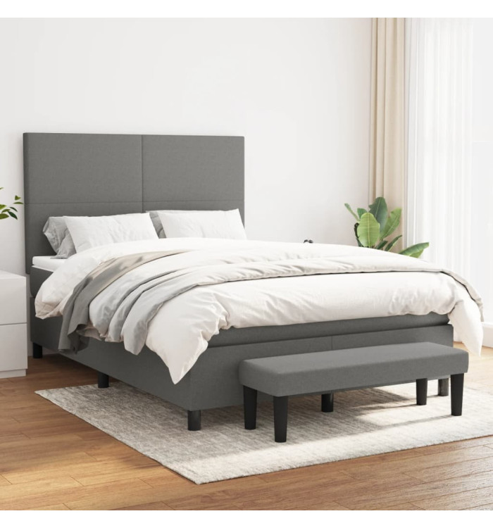 Sommier à lattes de lit avec matelas Gris foncé 140x190cm Tissu | Mobilier & Déco