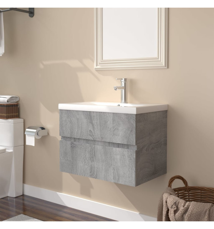 Meuble lavabo avec bassin intégré Sonoma gris Bois d'ingénierie | Mobilier & Déco