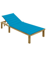 Chaise longue avec coussin bleu Bois de pin imprégné | Mobilier & Déco