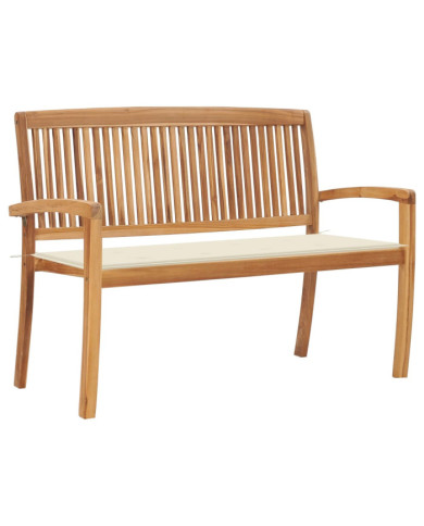 Banc de jardin empilable et coussin 128,5cm Bois de teck massif | Mobilier & Déco