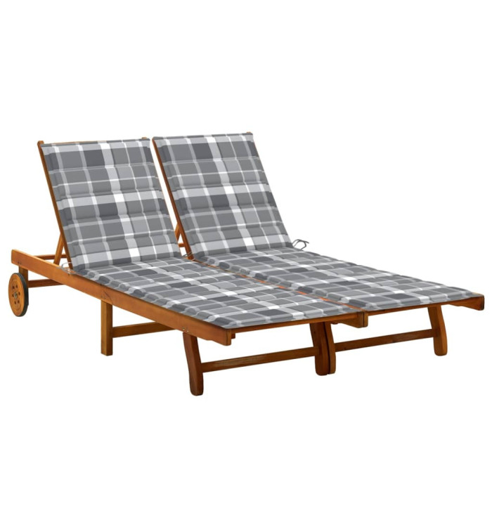 Chaise longue de jardin 2 places avec coussins Acacia solide | Mobilier & Déco