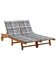 Chaise longue de jardin 2 places avec coussins Acacia solide | Mobilier & Déco