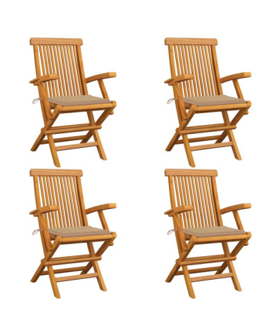 Chaises de jardin et coussins beige lot de 4 Bois teck massif | Mobilier & Déco