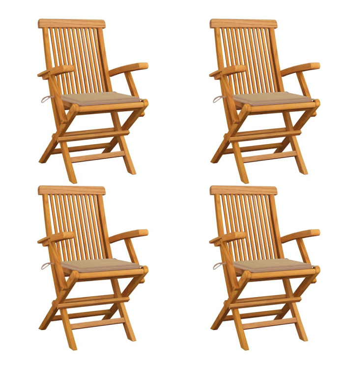 Chaises de jardin et coussins beige lot de 4 Bois teck massif | Mobilier & Déco