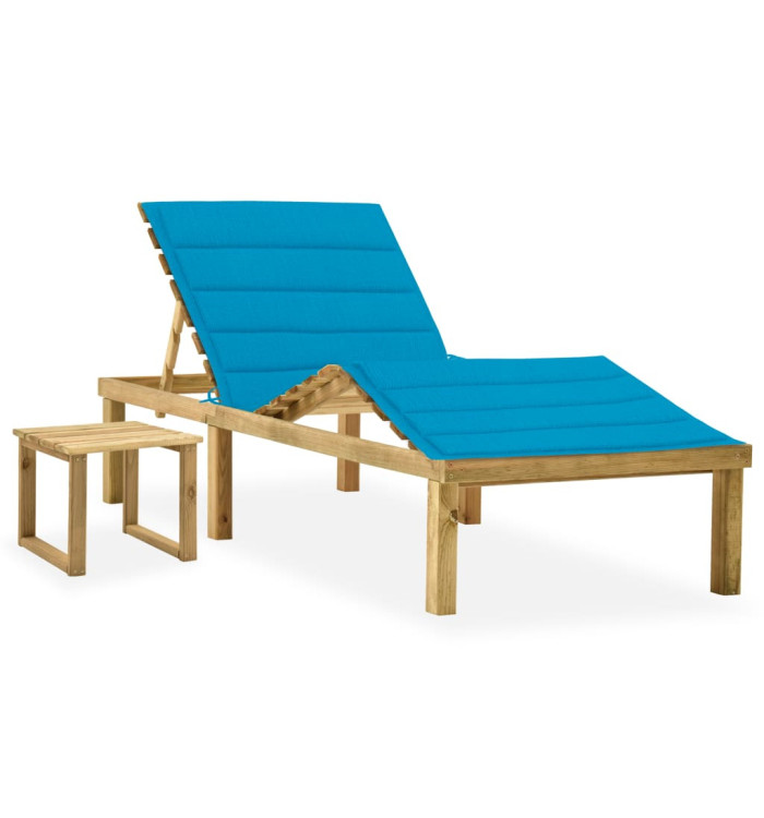 Chaise longue de jardin avec table et coussin Pin imprégné | Mobilier & Déco