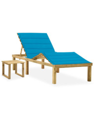 Chaise longue de jardin avec table et coussin Pin imprégné | Mobilier & Déco