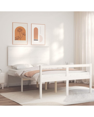 Lit pour personne âgée sans matelas blanc 140x200cm bois massif | Mobilier & Déco
