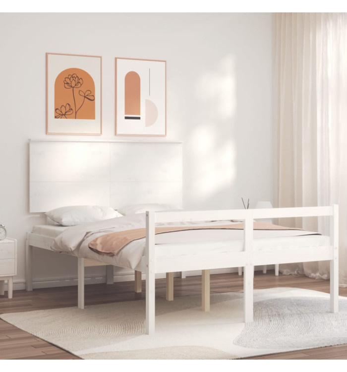 Lit pour personne âgée sans matelas blanc 140x200cm bois massif | Mobilier & Déco