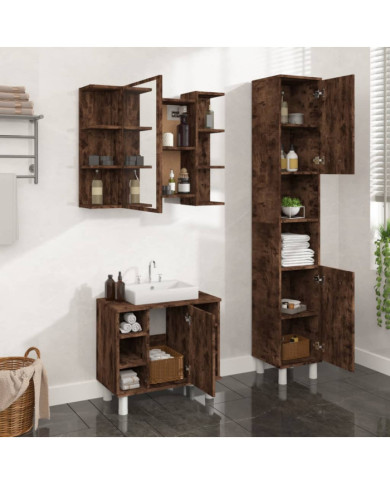 Ensemble d'armoires de salle de bain 3 pcs chêne fumé | Mobilier & Déco