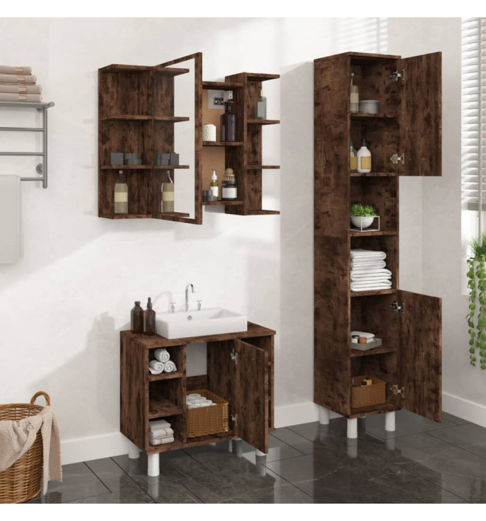 Ensemble d'armoires de salle de bain 3 pcs chêne fumé | Mobilier & Déco