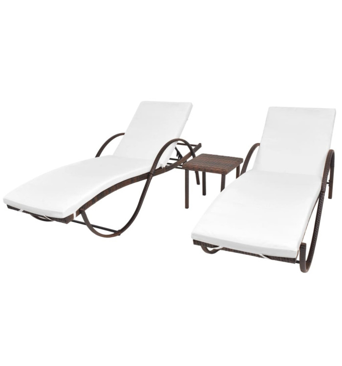 Chaises longues lot de 2 avec table résine tressée marron | Mobilier & Déco