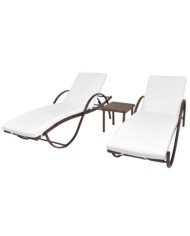 Chaises longues lot de 2 avec table résine tressée marron | Mobilier & Déco
