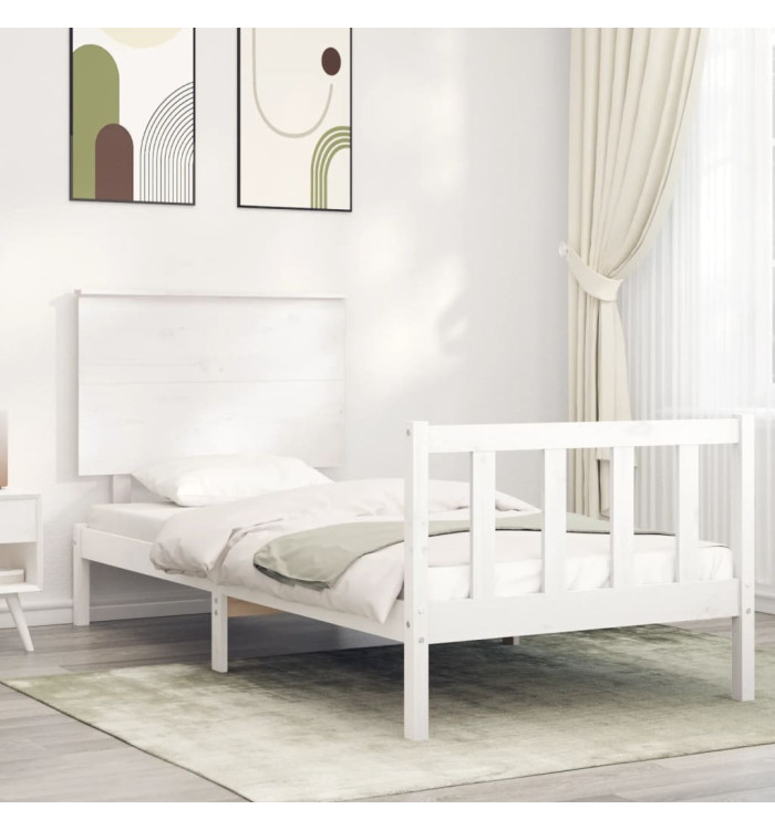 Cadre de lit sans matelas blanc bois de pin massif | Mobilier & Déco