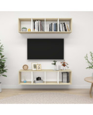 Meubles TV muraux 2 pcs Blanc et chêne sonoma Bois d'ingénierie | Mobilier & Déco