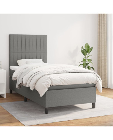 Sommier à lattes de lit avec matelas Gris foncé 90x200 cm Tissu | Mobilier & Déco