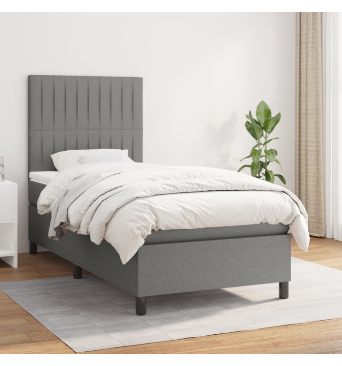 Sommier à lattes de lit avec matelas Gris foncé 90x200 cm Tissu | Mobilier & Déco