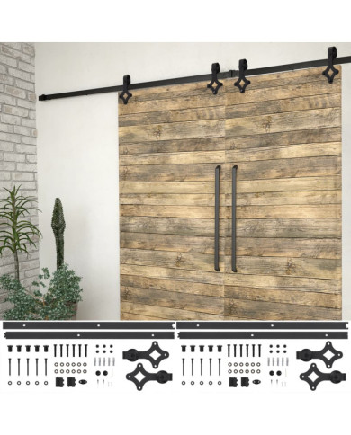Kits de fixation pour porte coulissante 2 pcs 183 cm Acier Noir | Mobilier & Déco