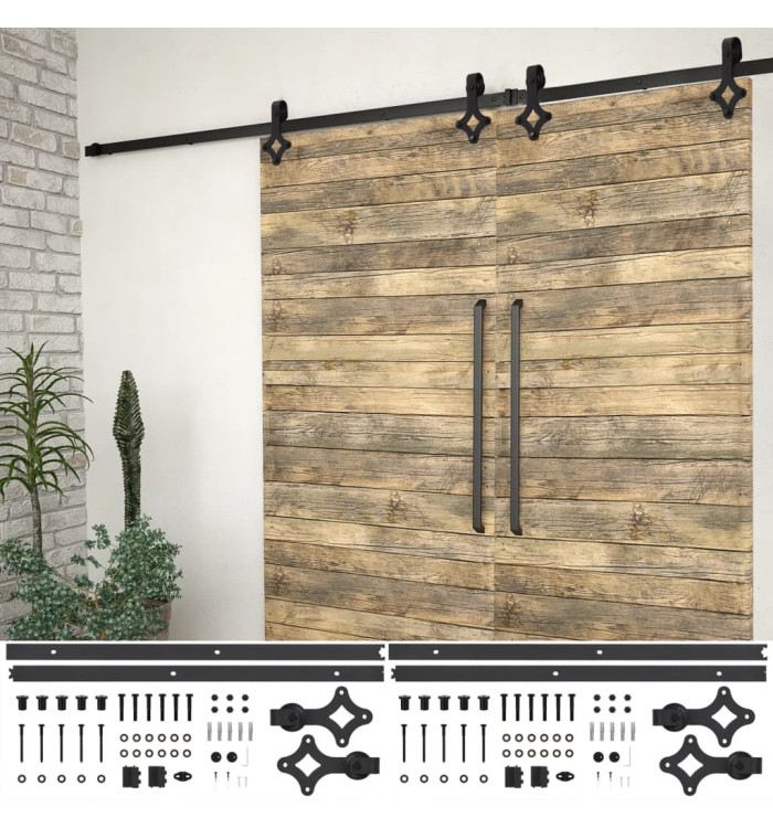 Kits de fixation pour porte coulissante 2 pcs 183 cm Acier Noir | Mobilier & Déco