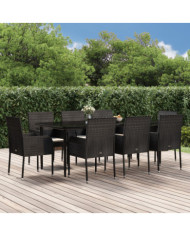 Ensemble à manger jardin 9pcs et coussins noir résine tressée | Mobilier & Déco