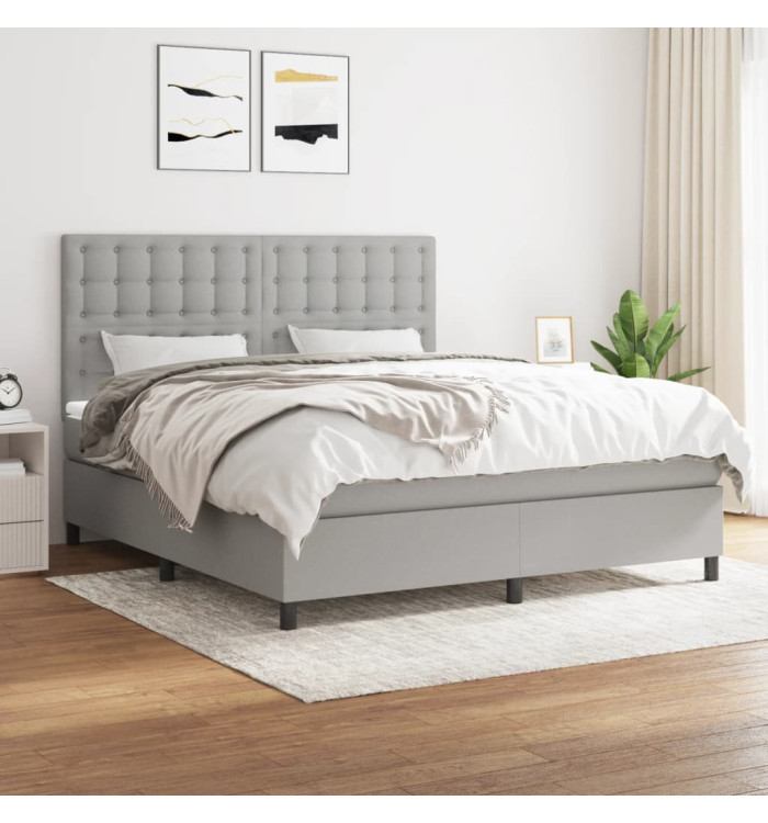 Sommier à lattes de lit avec matelas Gris clair 160x200cm Tissu | Mobilier & Déco