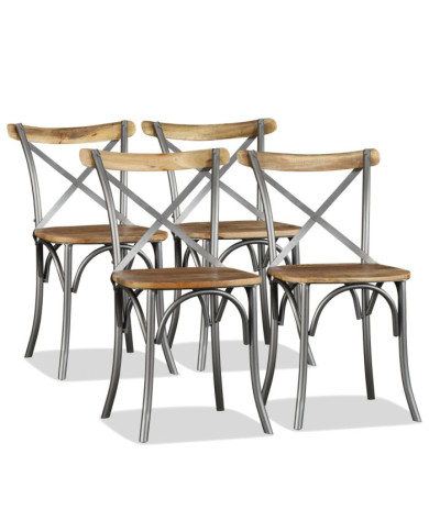 Chaises à manger lot de 4 bois de manguier massif et acier | Mobilier & Déco