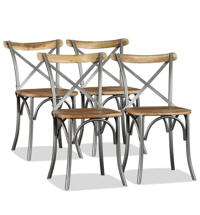 Chaises à manger lot de 4 bois de manguier massif et acier | Mobilier & Déco