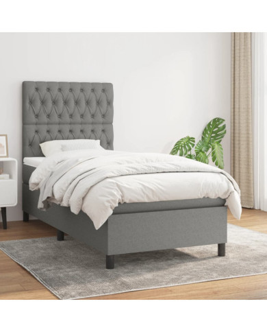 Sommier à lattes de lit avec matelas Gris foncé 90x200 cm Tissu | Mobilier & Déco