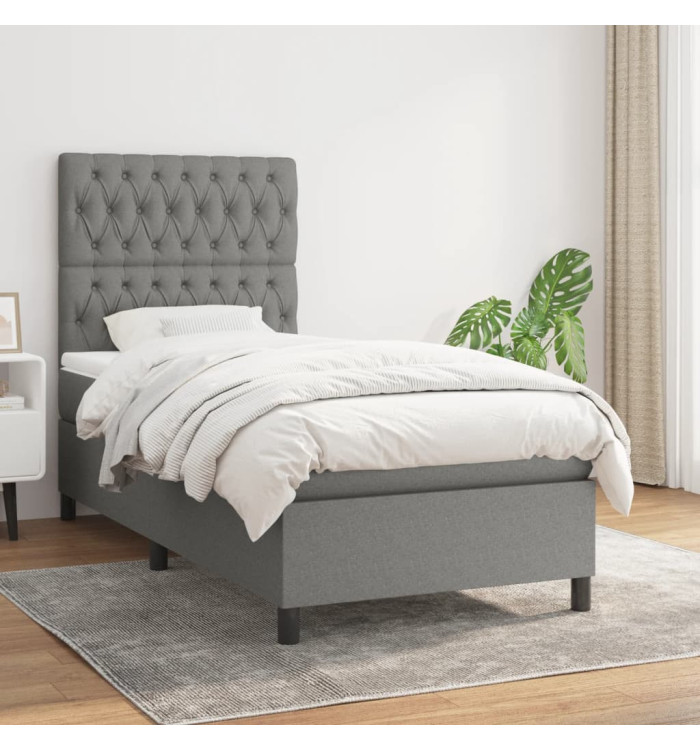 Sommier à lattes de lit avec matelas Gris foncé 90x200 cm Tissu | Mobilier & Déco
