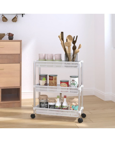 Chariot de rangement à 3 niveaux Argenté et blanc Aluminium | Mobilier & Déco