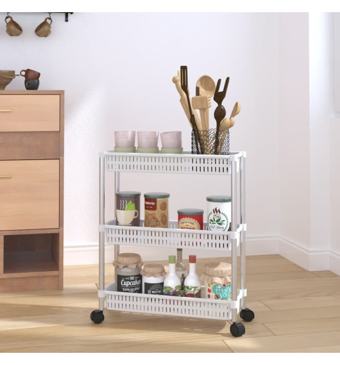 Chariot de rangement à 3 niveaux Argenté et blanc Aluminium | Mobilier & Déco