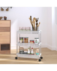 Chariot de rangement à 3 niveaux Argenté et blanc Aluminium | Mobilier & Déco