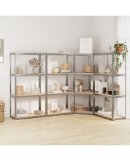 Étagères à 4 niveaux 4 pcs Argenté Acier et bois d'ingénierie | Mobilier & Déco